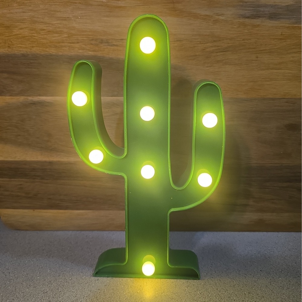 Green Cactus Night Light, Battery Powered, Wall Mount or Free Standing